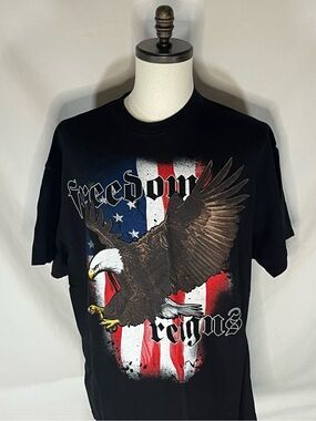 American Summer Freedom Reigns Eagle  Patriotic Flag USA Men’s T-Shirt 2XL